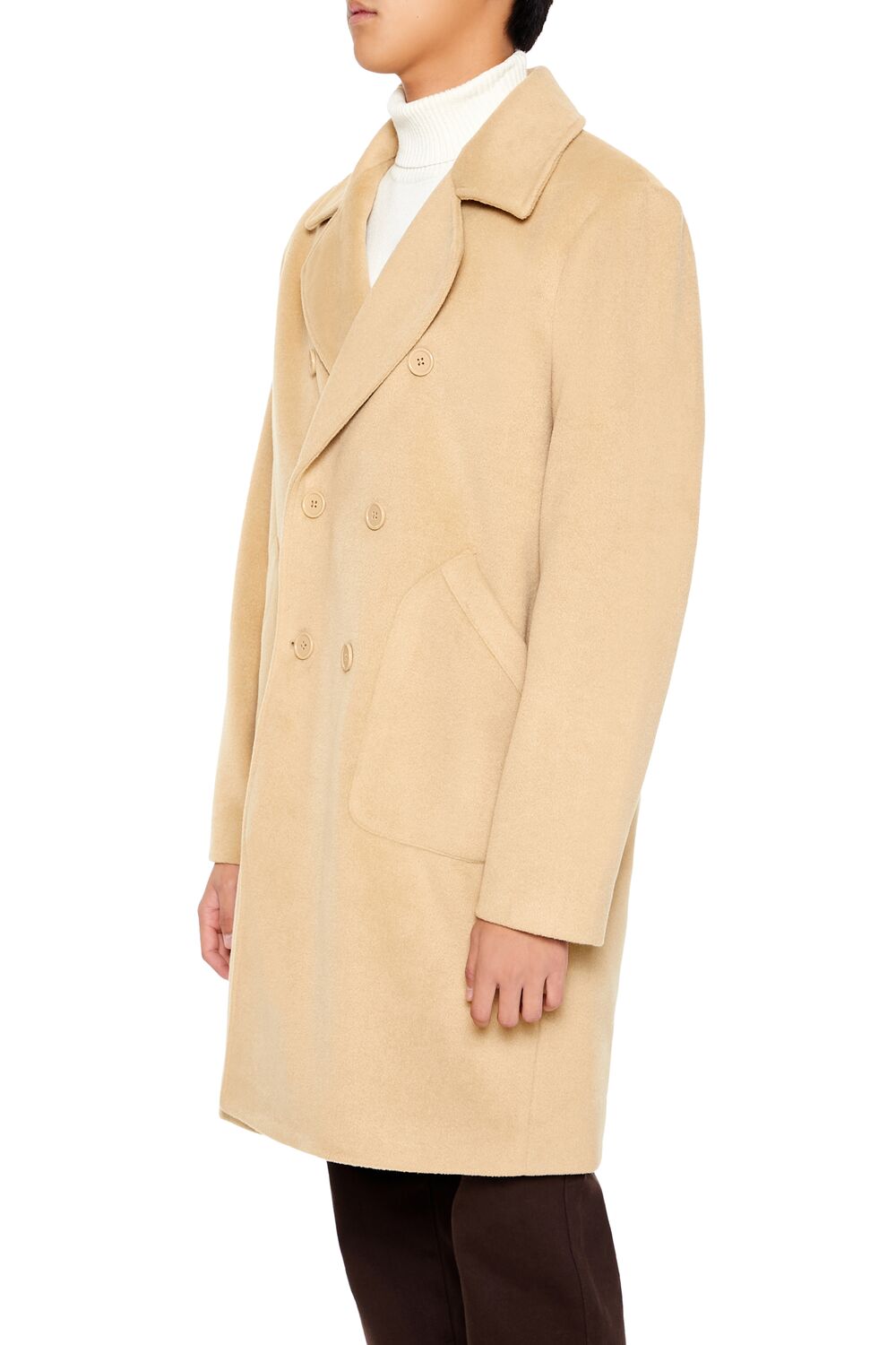  Forever 21 Notched Double-Breasted Coat - camel - Bonton
