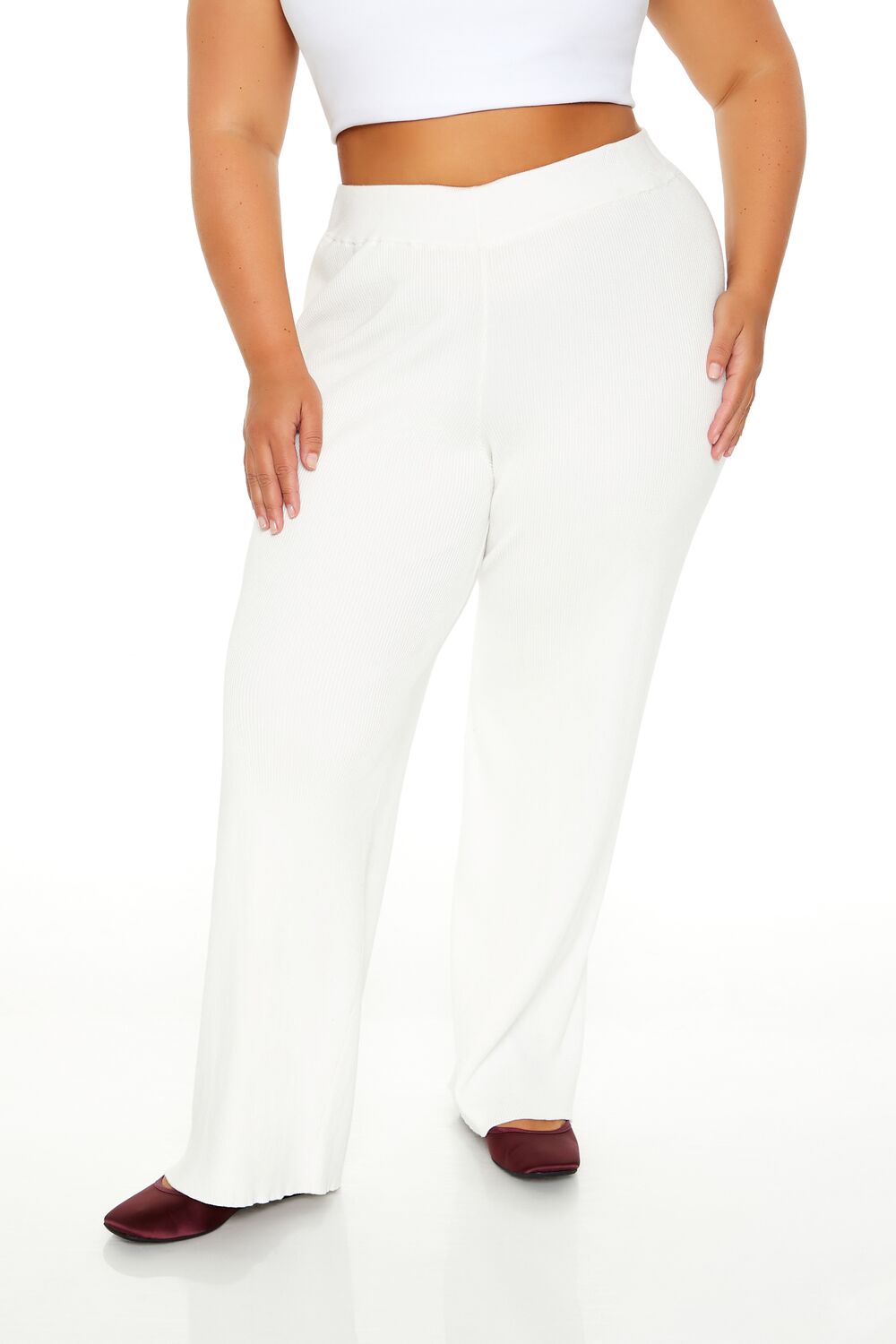  Forever 21 Plus Size Sweater-Knit Wide-Leg Pants - cream - Bonton