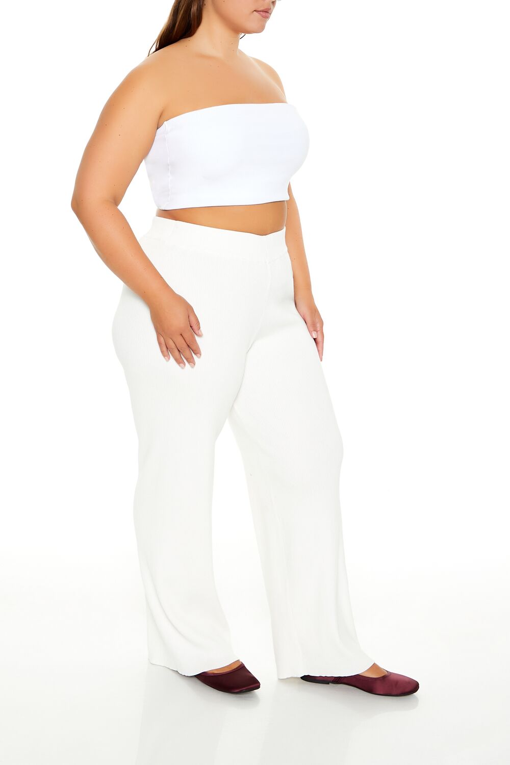  Forever 21 Plus Size Sweater-Knit Wide-Leg Pants - cream - Bonton