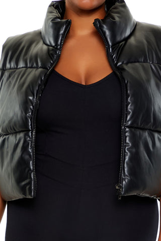 Plus Size Faux Leather Puffer Vest