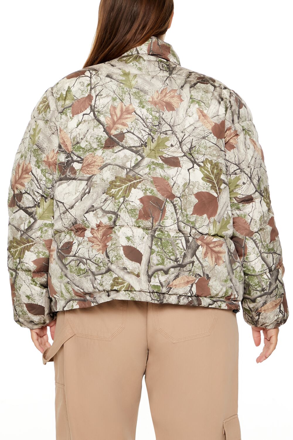  Forever 21 Plus Size Leaf Print Puffer Jacket - olive-multi-swatch - Bonton