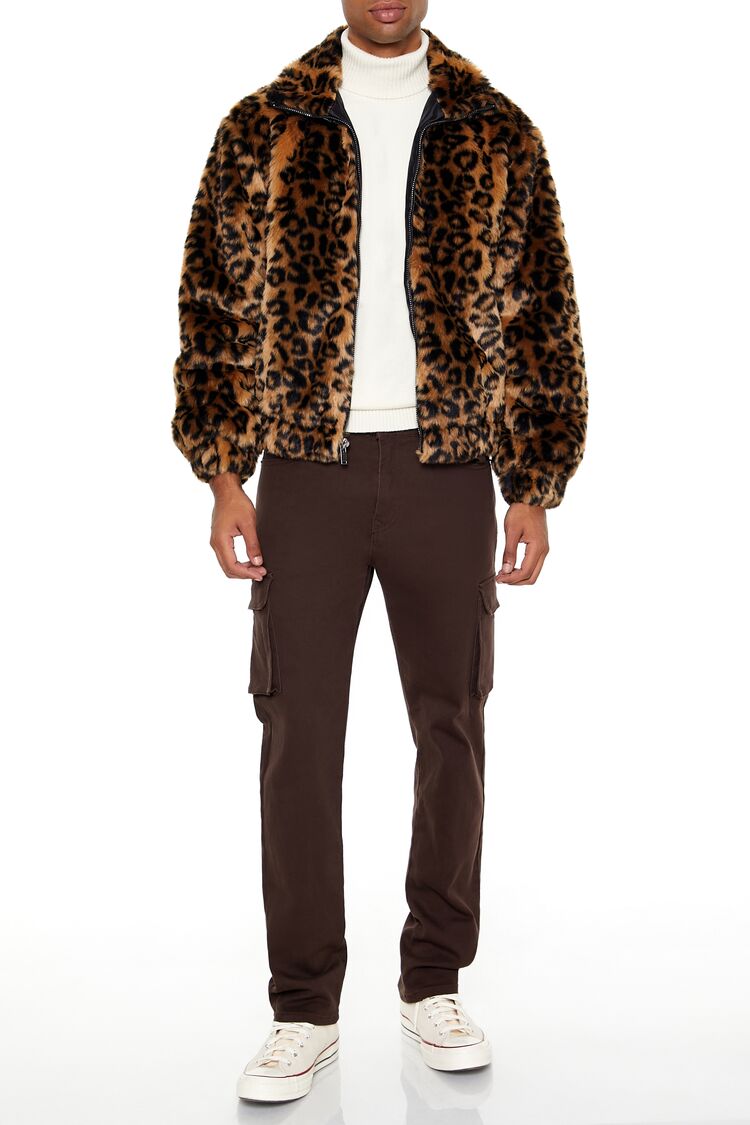  Forever 21 Faux Fur Leopard Zip-Up Coat - black-camel-swatch - Bonton