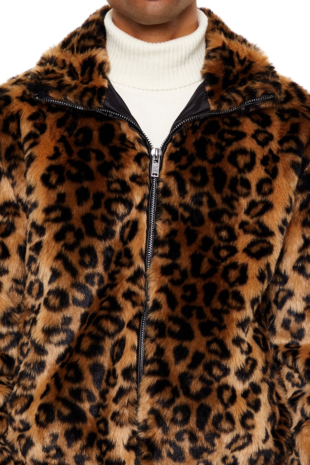  Forever 21 Faux Fur Leopard Zip-Up Coat - black-camel-swatch - Bonton