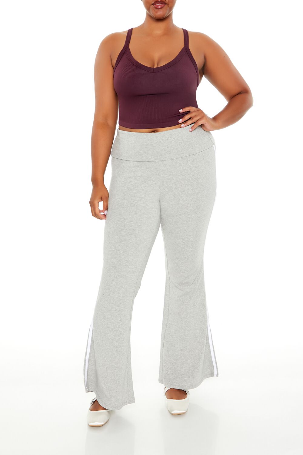  Forever 21 Plus Size Two-Tone Flare Leggings - heather-grey - Bonton