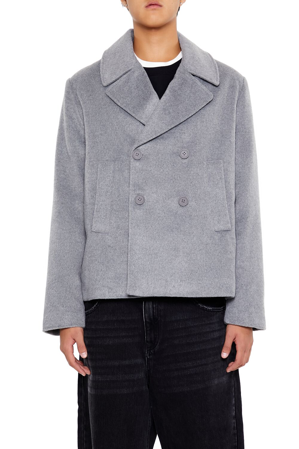  Forever 21 Notched Double-Breasted Coat - grey - Bonton