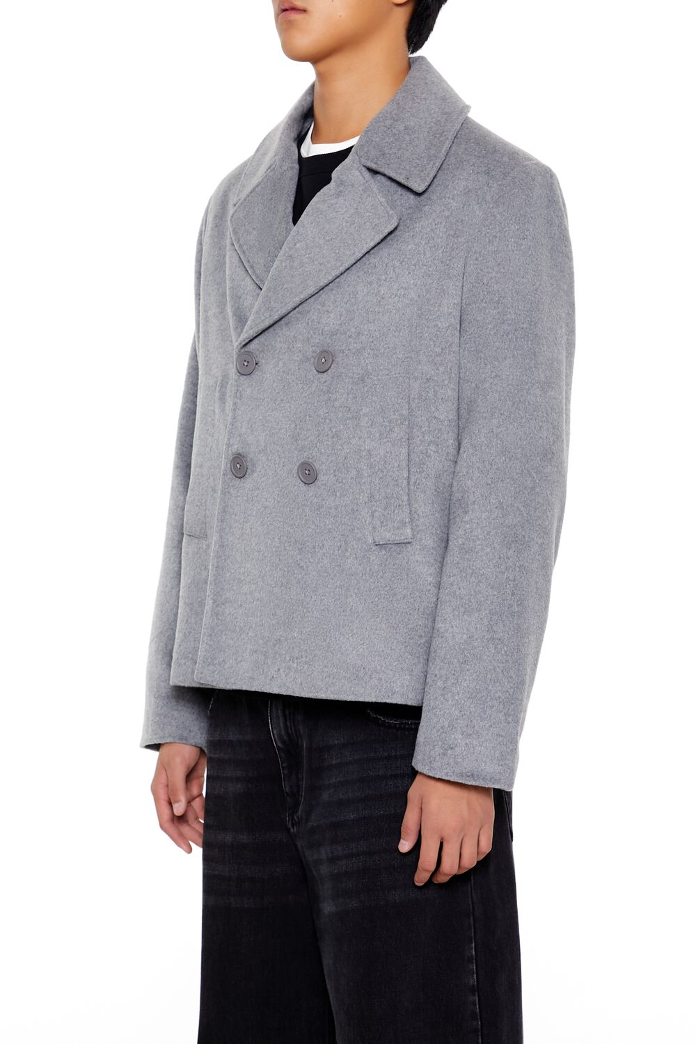  Forever 21 Notched Double-Breasted Coat - grey - Bonton