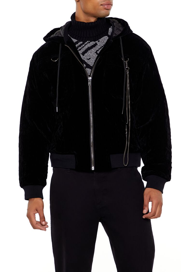  Forever 21 Hooded Velvet Wallet Chain Jacket - black-swatch - Bonton