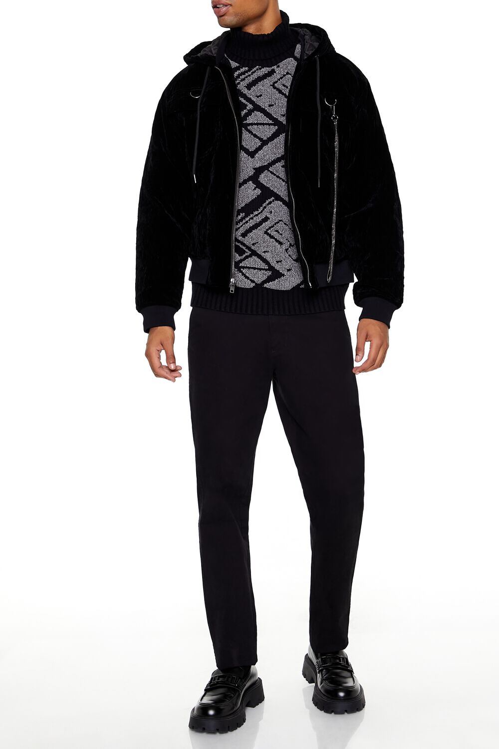  Forever 21 Hooded Velvet Wallet Chain Jacket - black-swatch - Bonton