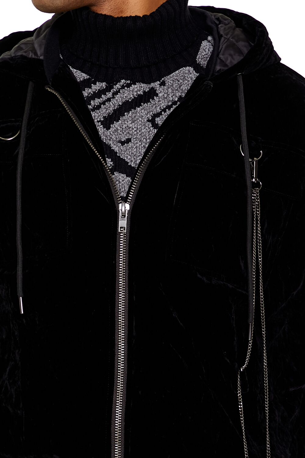  Forever 21 Hooded Velvet Wallet Chain Jacket - black-swatch - Bonton