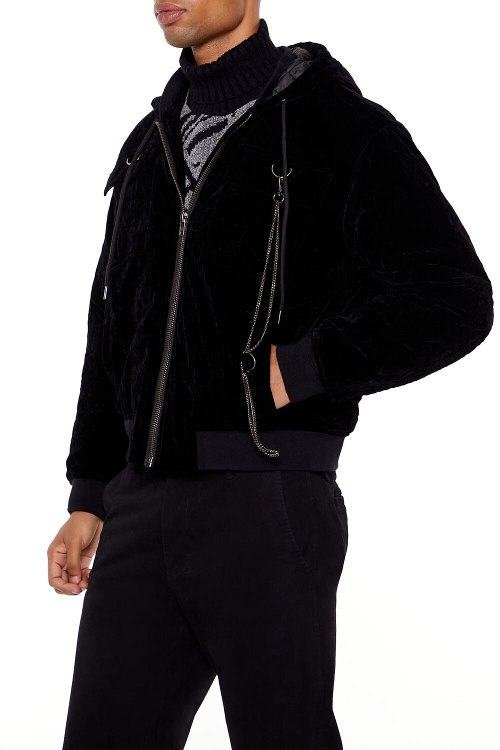  Forever 21 Hooded Velvet Wallet Chain Jacket - black-swatch - Bonton