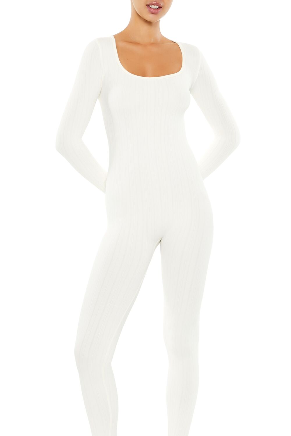  Forever 21 Scoop Ribbed Knit Jumpsuit - ivory - Bonton
