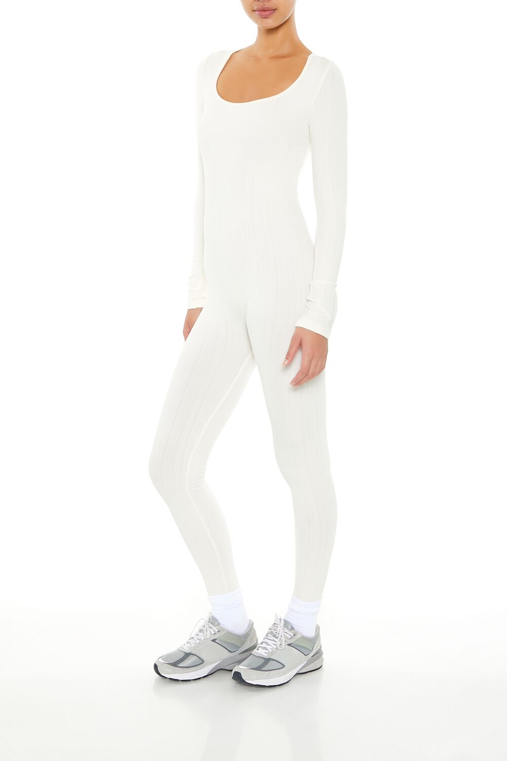  Forever 21 Scoop Ribbed Knit Jumpsuit - ivory - Bonton