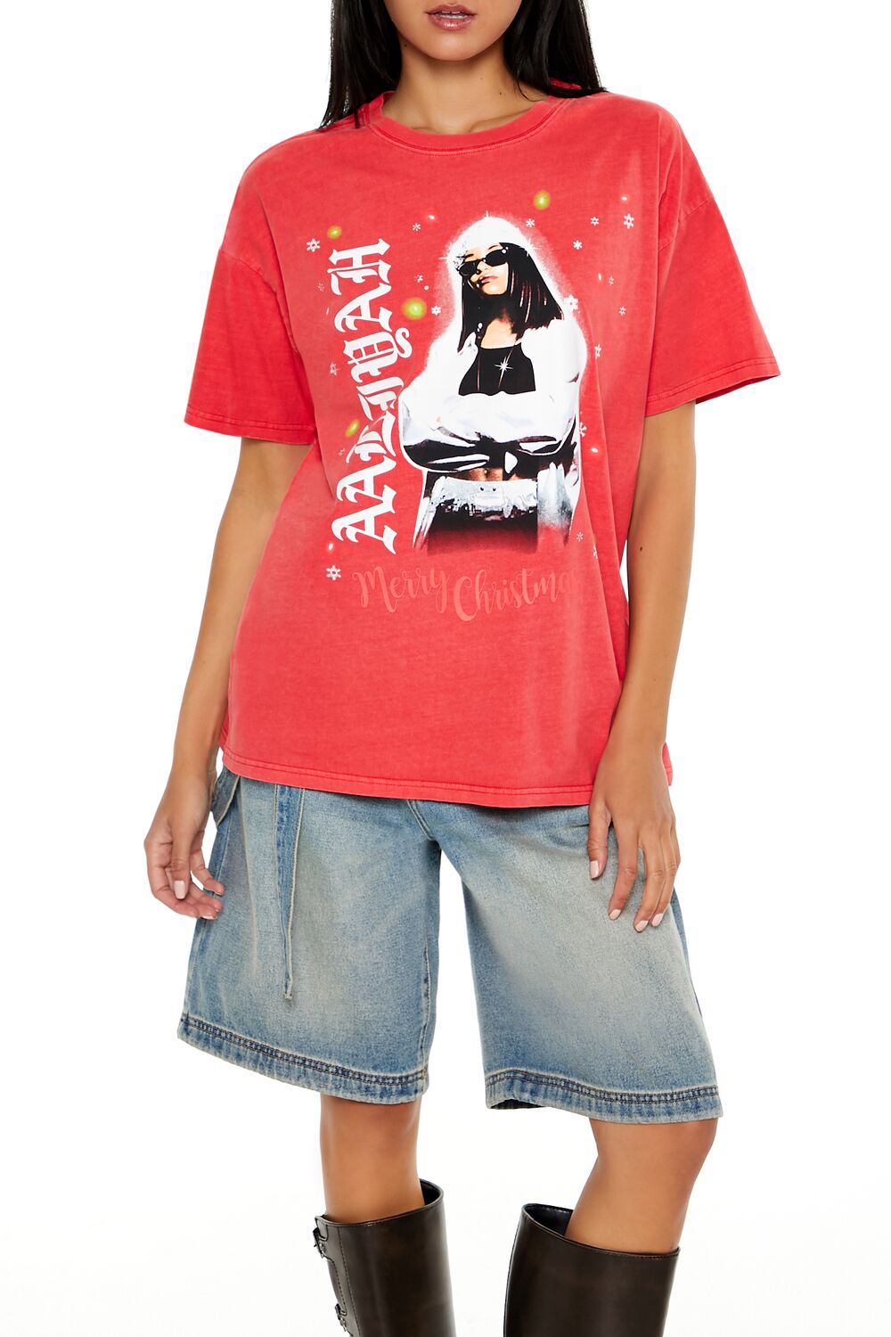  Forever 21 Aaliyah Christmas Graphic Tee - red multi - Bonton