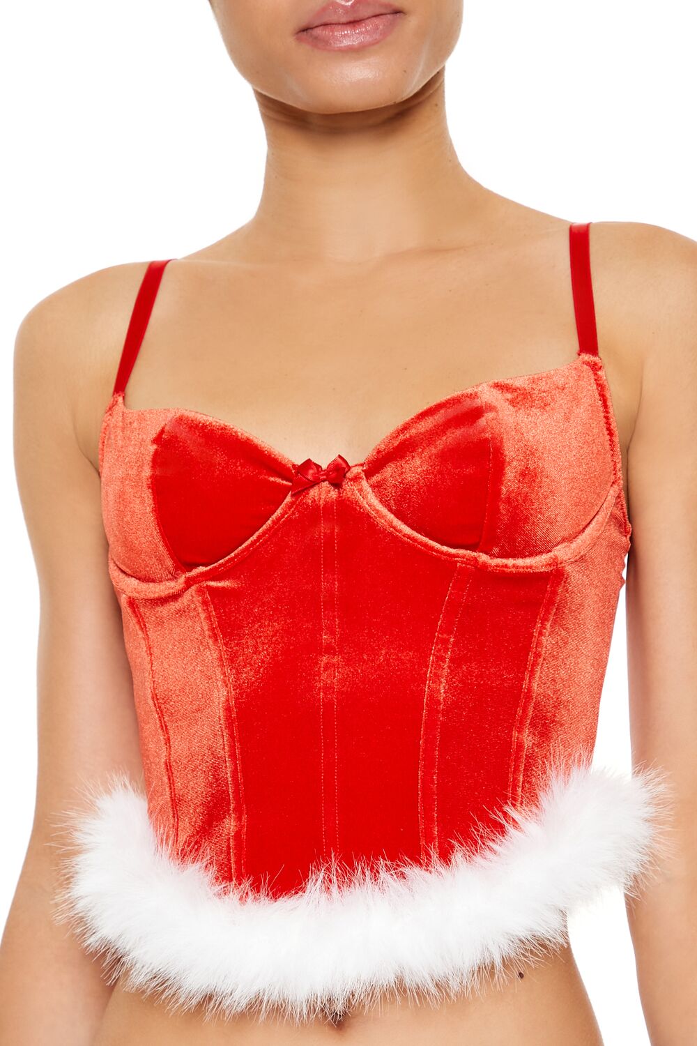  Forever 21 Velvet Santa Lingerie Corset Cami - high-risk-red - Bonton