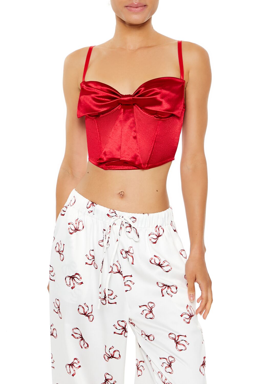  Forever 21 Satin Bow Lingerie Corset Cami - high-risk-red - Bonton