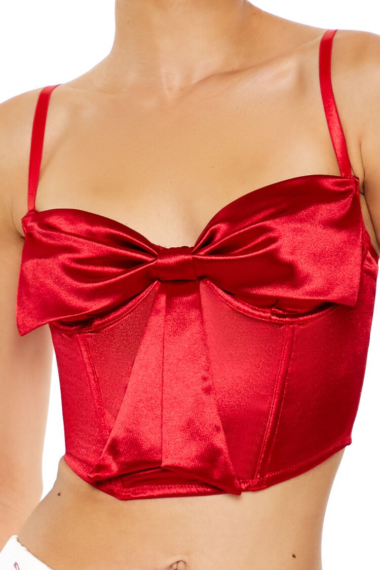  Forever 21 Satin Bow Lingerie Corset Cami - high-risk-red - Bonton