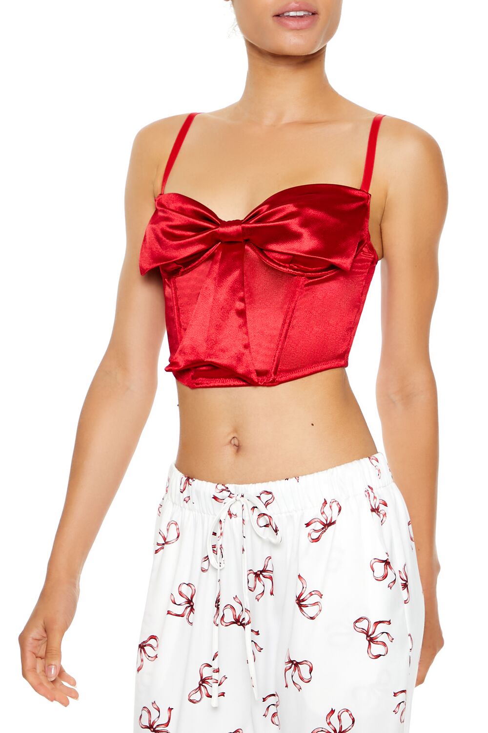  Forever 21 Satin Bow Lingerie Corset Cami - high-risk-red - Bonton