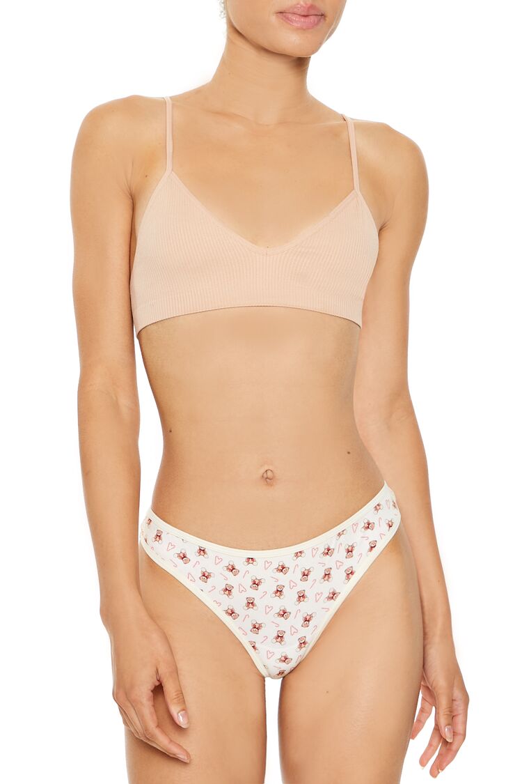  Forever 21 Teddy Bear Thong Panties - ivory-multi - Bonton