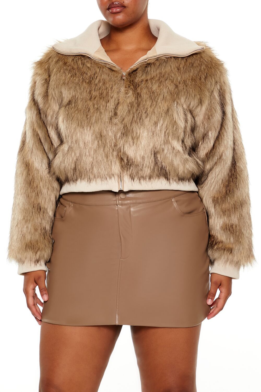  Forever 21 Plus Size Cropped Faux Fur Jacket - brown - Bonton