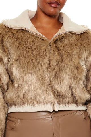 Plus Size Cropped Faux Fur Jacket