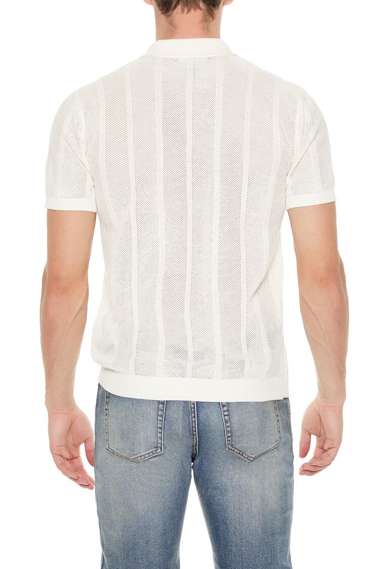  Forever 21 Crochet Sweater-Knit Polo Shirt - cream - Bonton