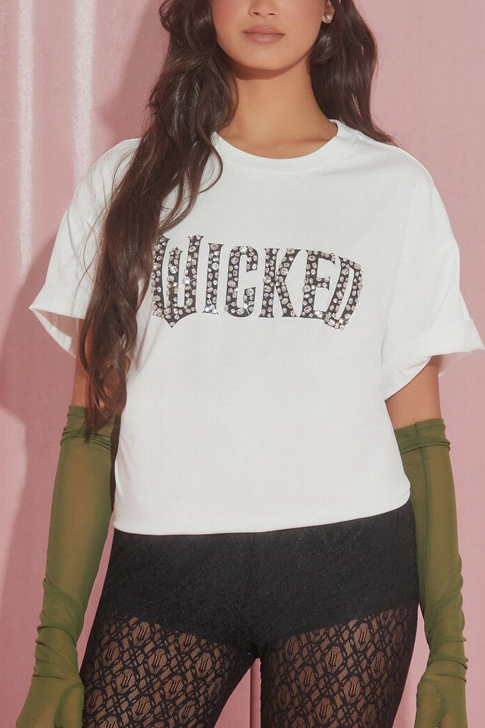  Forever 21 Wicked Faux Gem Tee - white multi - Bonton