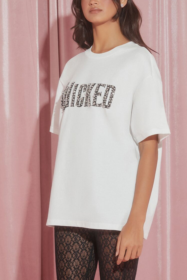  Forever 21 Wicked Faux Gem Tee - white multi - Bonton