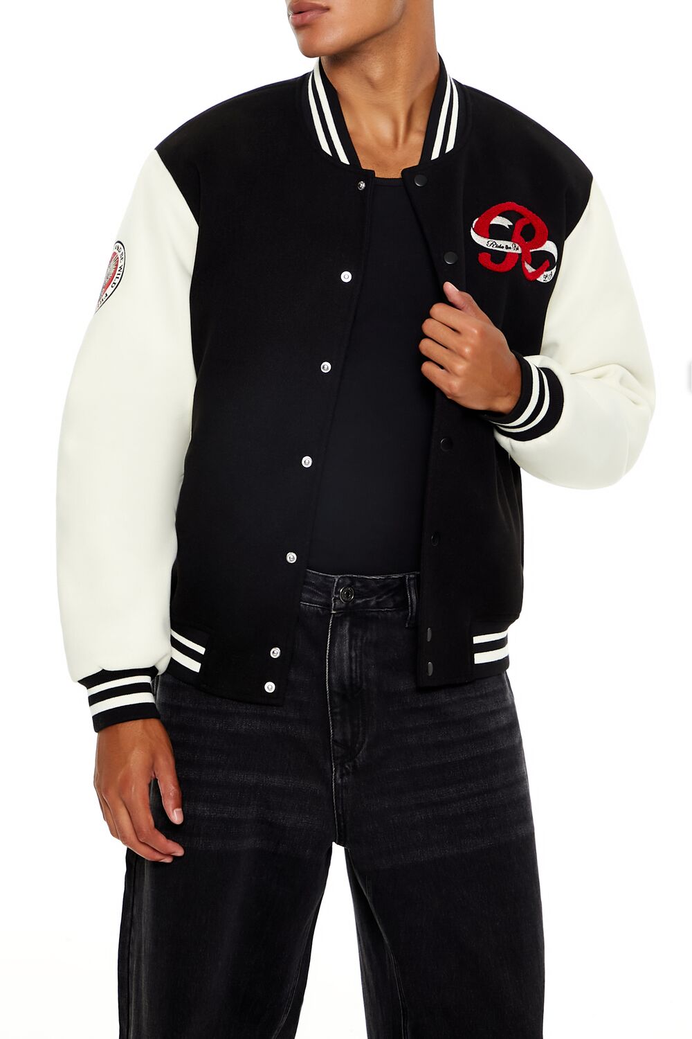  Forever 21 Horseshoe Varsity Bomber Jacket - black-multi - Bonton