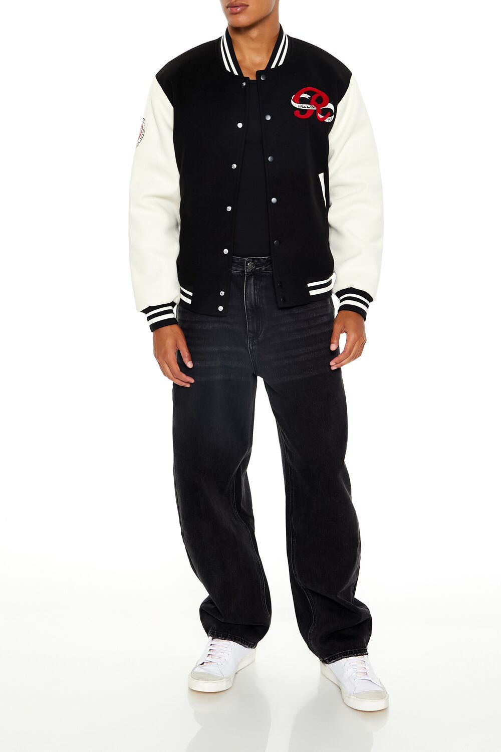 Forever 21 Horseshoe Varsity Bomber Jacket - black-multi - Bonton