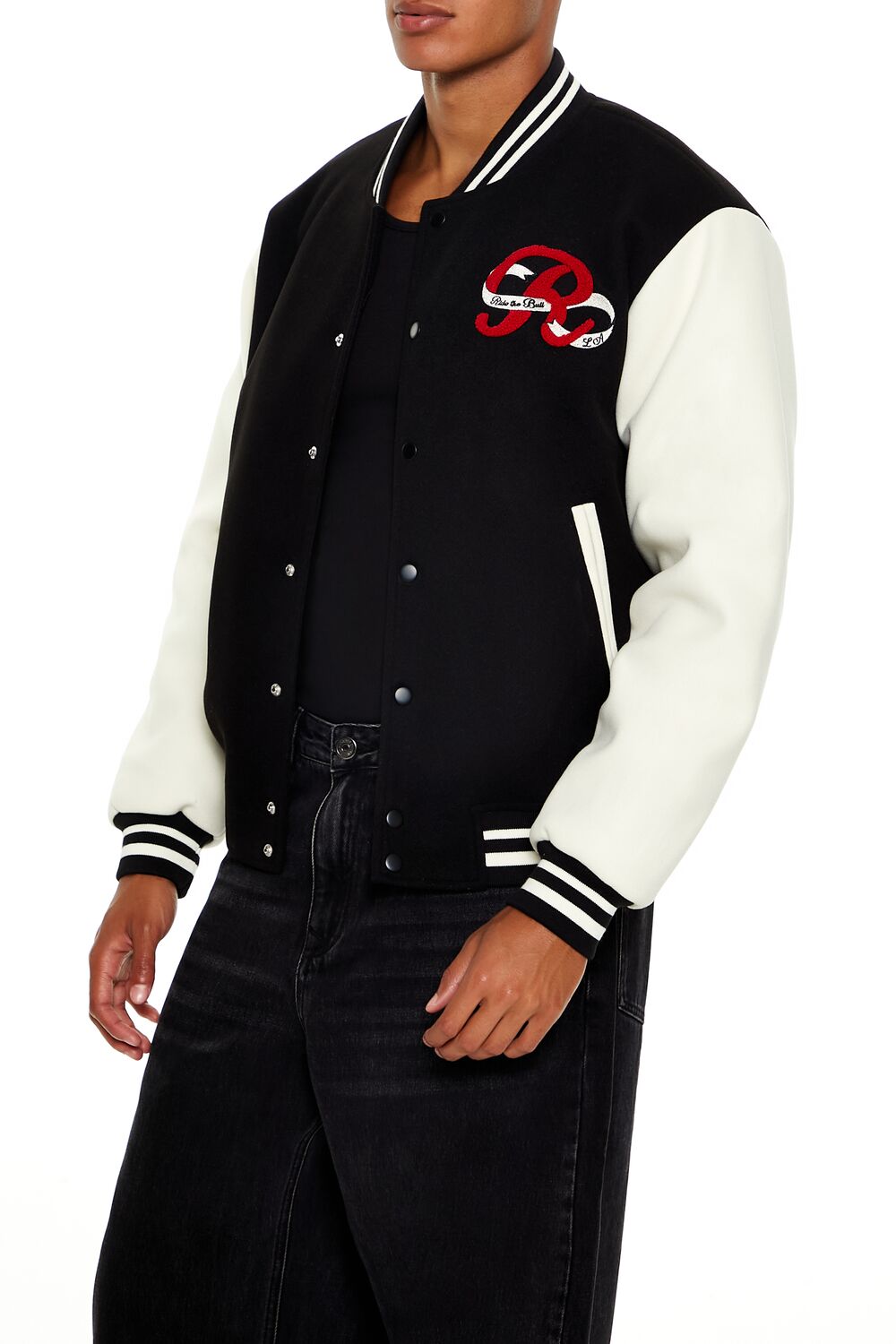  Forever 21 Horseshoe Varsity Bomber Jacket - black-multi - Bonton