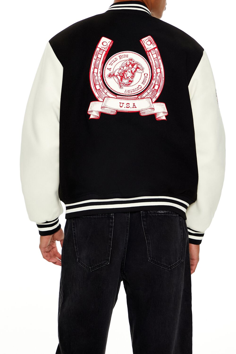  Forever 21 Horseshoe Varsity Bomber Jacket - black-multi - Bonton