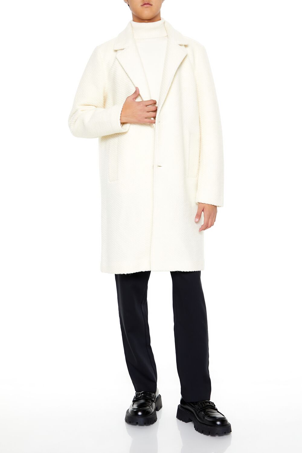  Forever 21 Textured Notched Coat - cream - Bonton