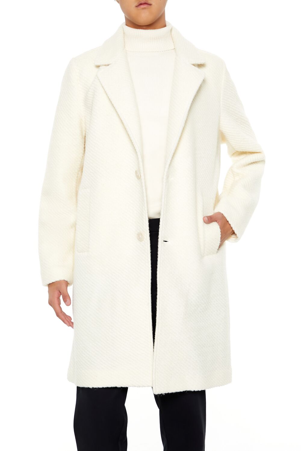  Forever 21 Textured Notched Coat - cream - Bonton