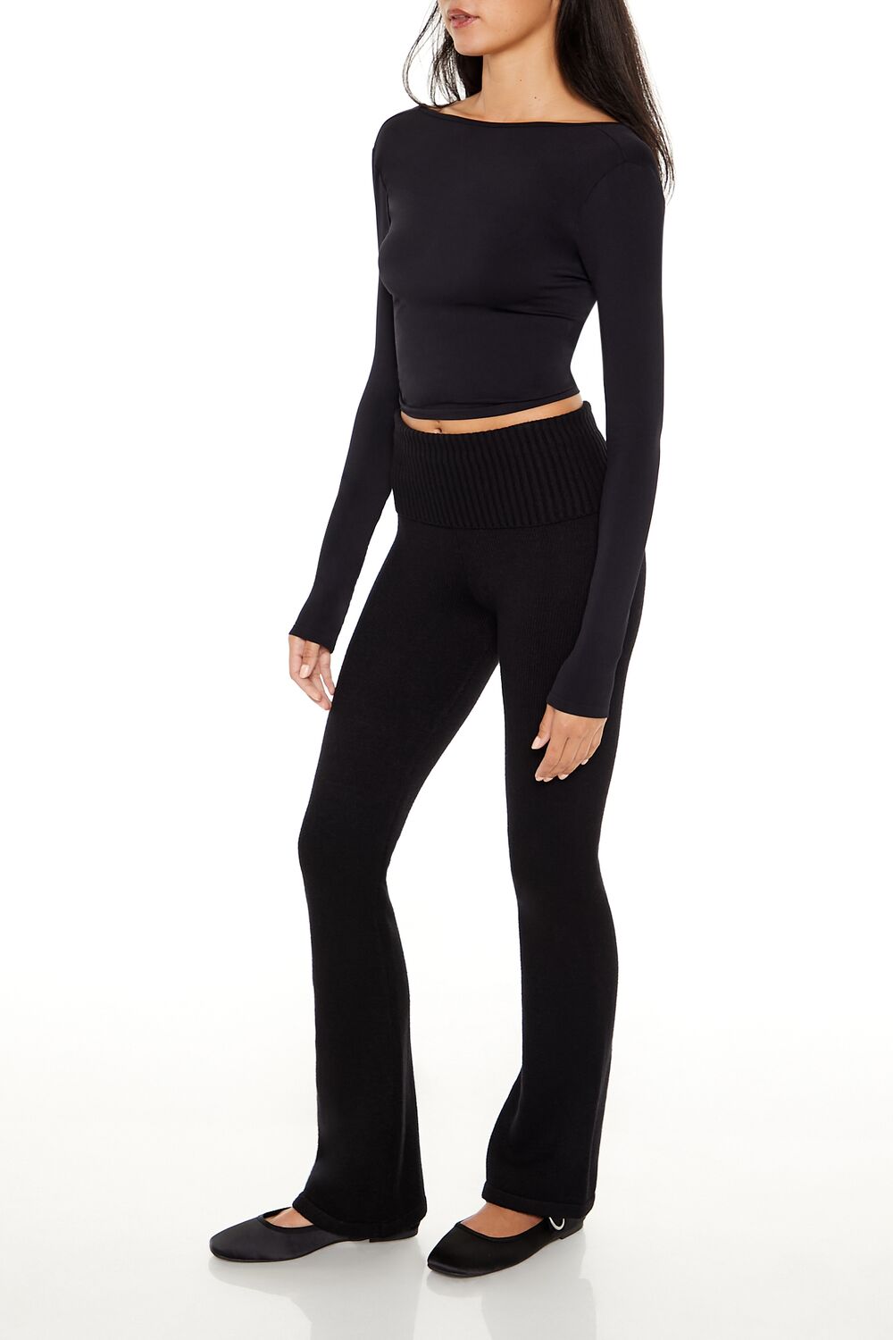  Forever 21 Sweater-Knit High-Rise Flare Pants - seafoam - Bonton