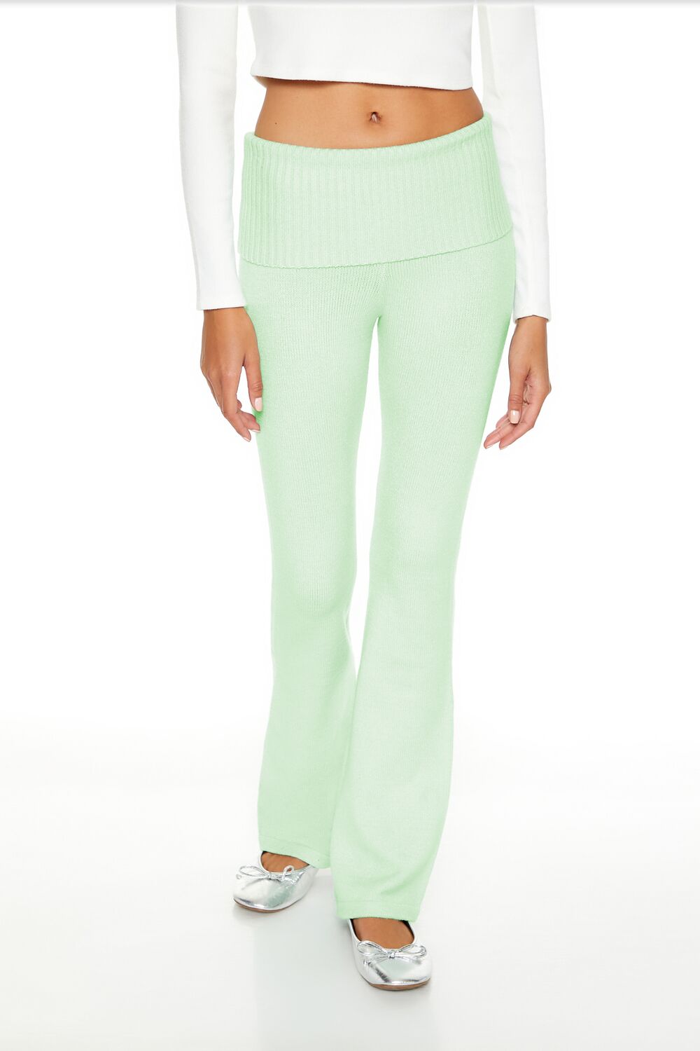  Forever 21 Sweater-Knit High-Rise Flare Pants - seafoam - Bonton