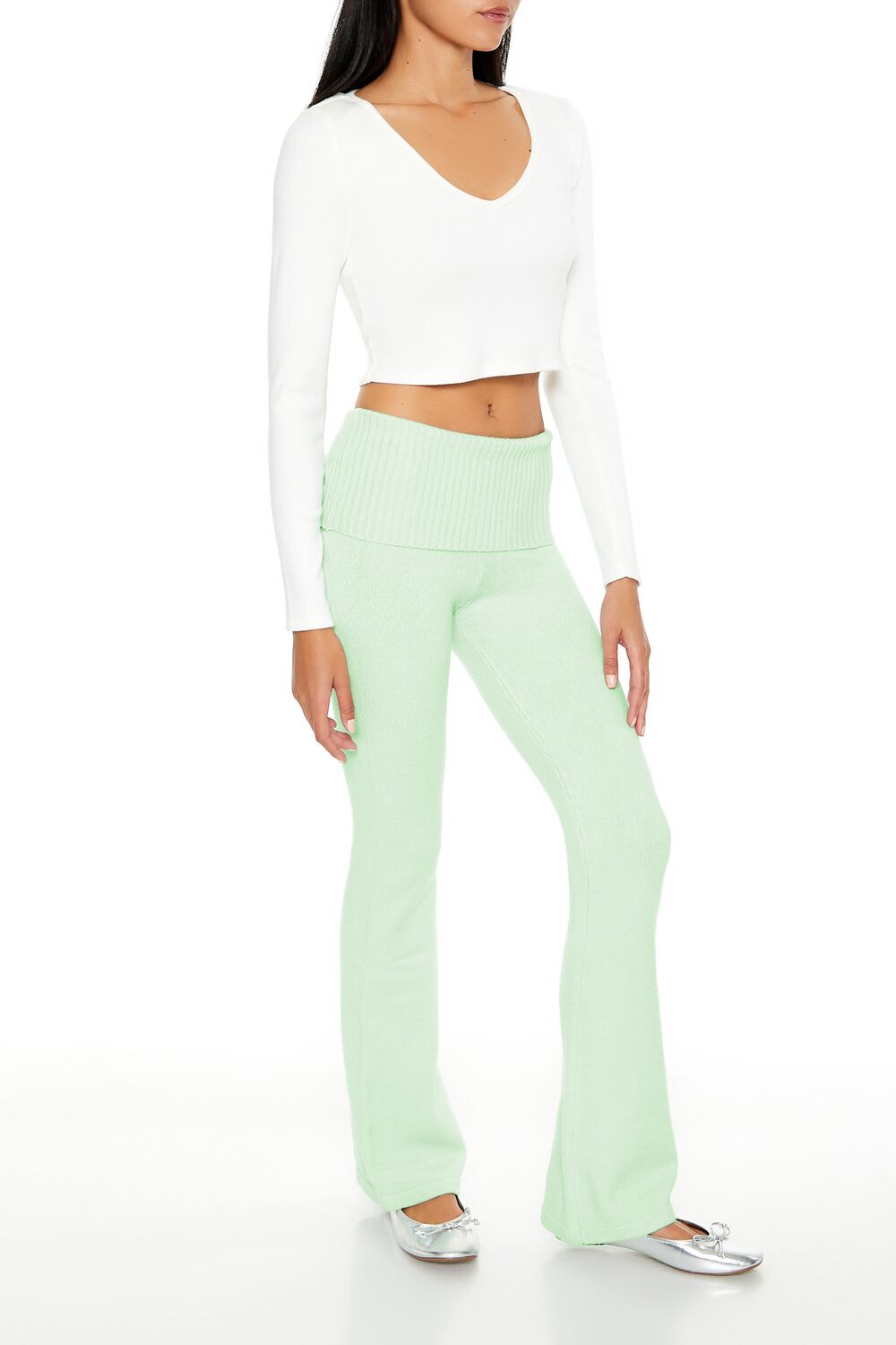  Forever 21 Sweater-Knit High-Rise Flare Pants - seafoam - Bonton