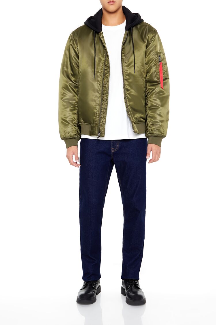  Forever 21 Hooded Cargo Bomber Jacket - olive-black-swatch - Bonton