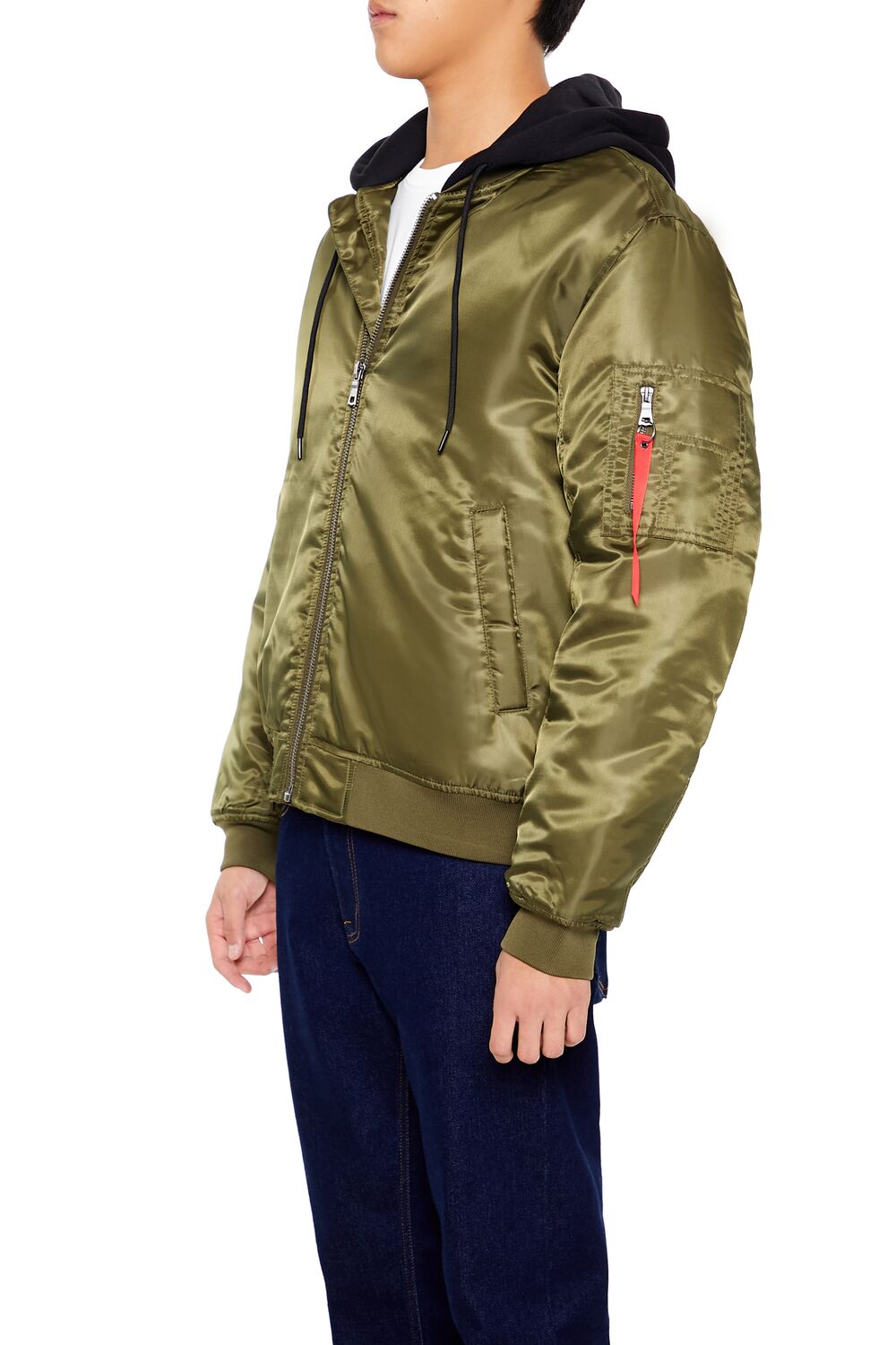  Forever 21 Hooded Cargo Bomber Jacket - olive-black-swatch - Bonton