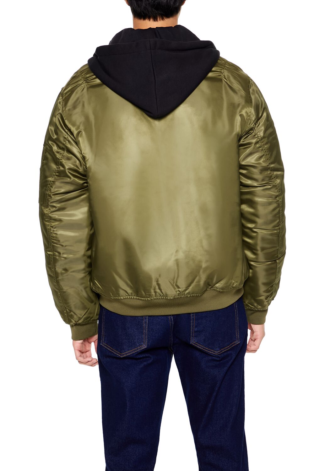  Forever 21 Hooded Cargo Bomber Jacket - olive-black-swatch - Bonton