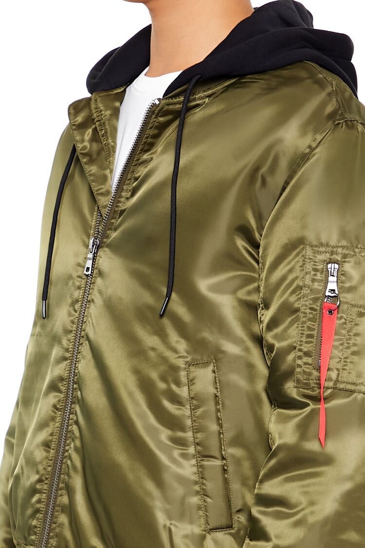  Forever 21 Hooded Cargo Bomber Jacket - olive-black-swatch - Bonton