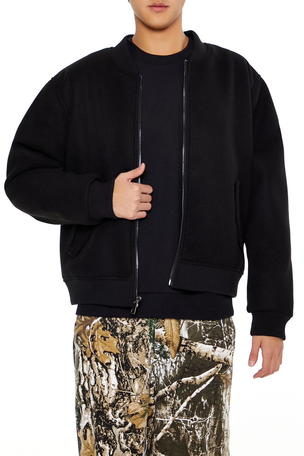  Forever 21 Faux Shearling-Lined Bomber Jacket - black-swatch - Bonton