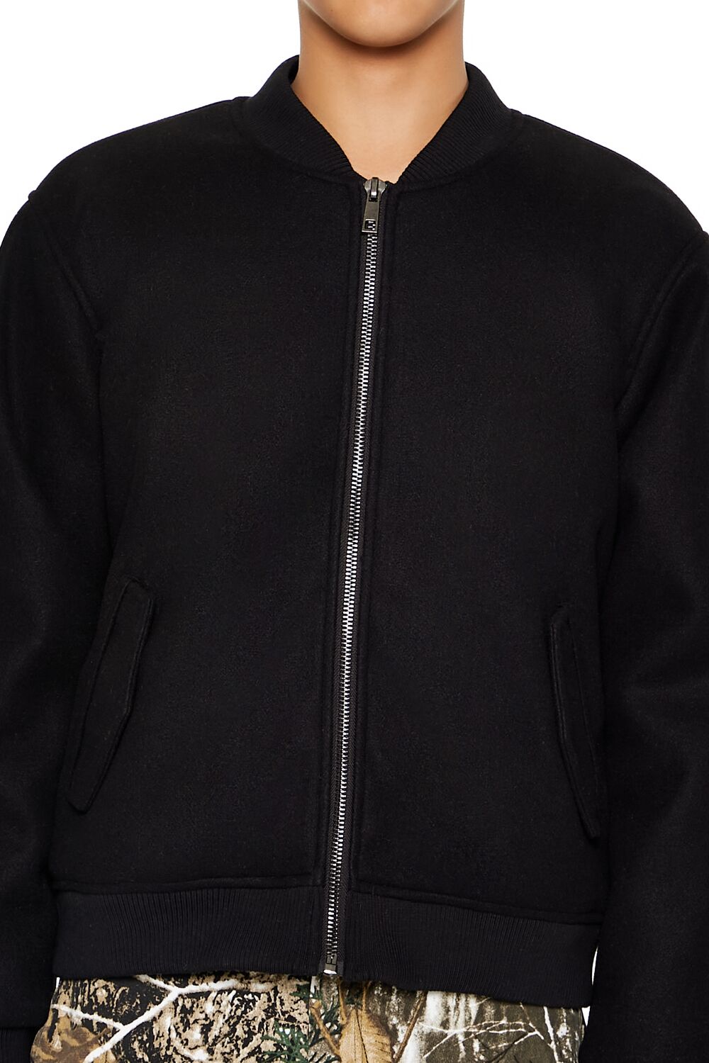  Forever 21 Faux Shearling-Lined Bomber Jacket - black-swatch - Bonton