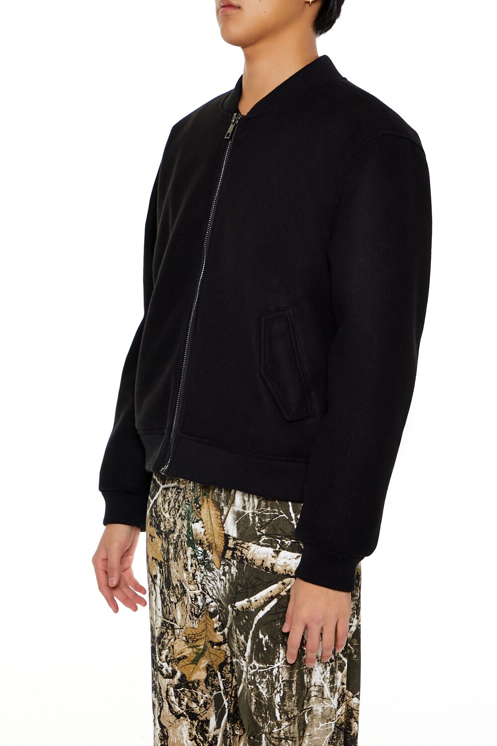  Forever 21 Faux Shearling-Lined Bomber Jacket - black-swatch - Bonton