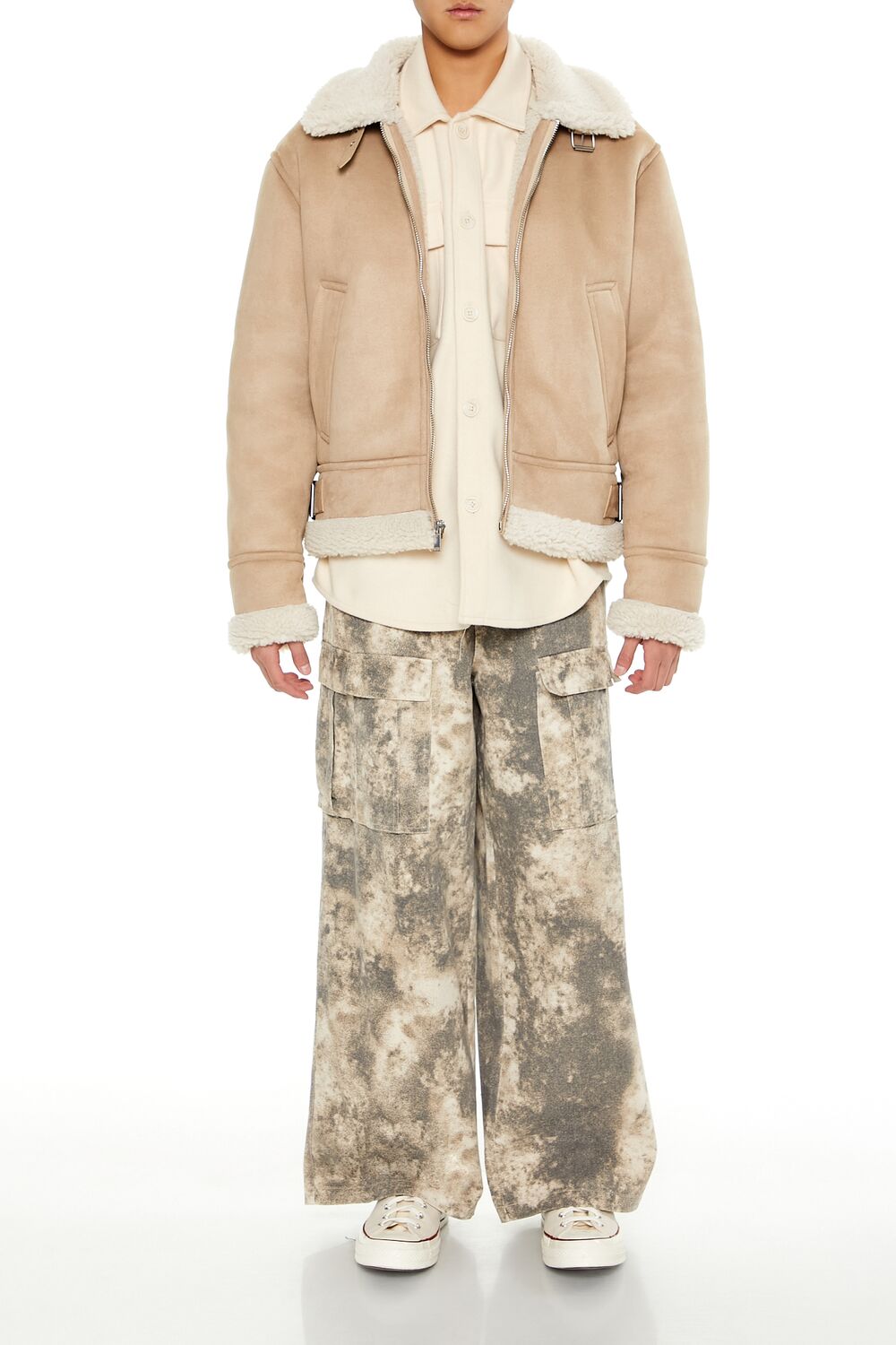  Forever 21 Faux Suede & Shearling Jacket - taupe-cream-swatch - Bonton