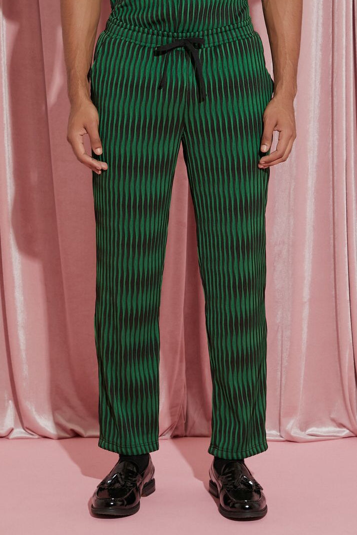  Forever 21 Wicked Plisse Drawstring Pants - green-black - Bonton