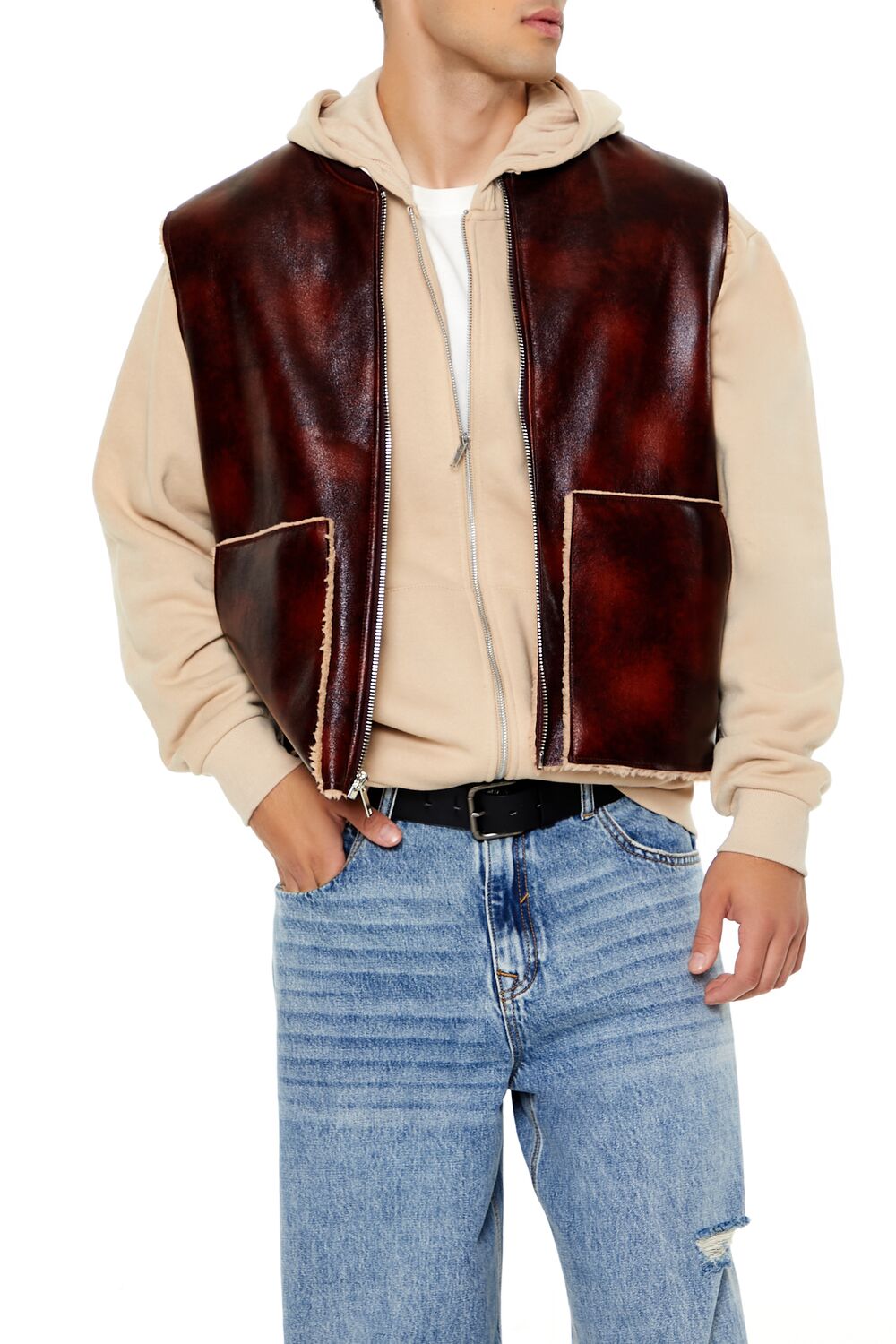  Forever 21 Faux Leather & Shearling Vest - cocoa-taupe-swatch - Bonton