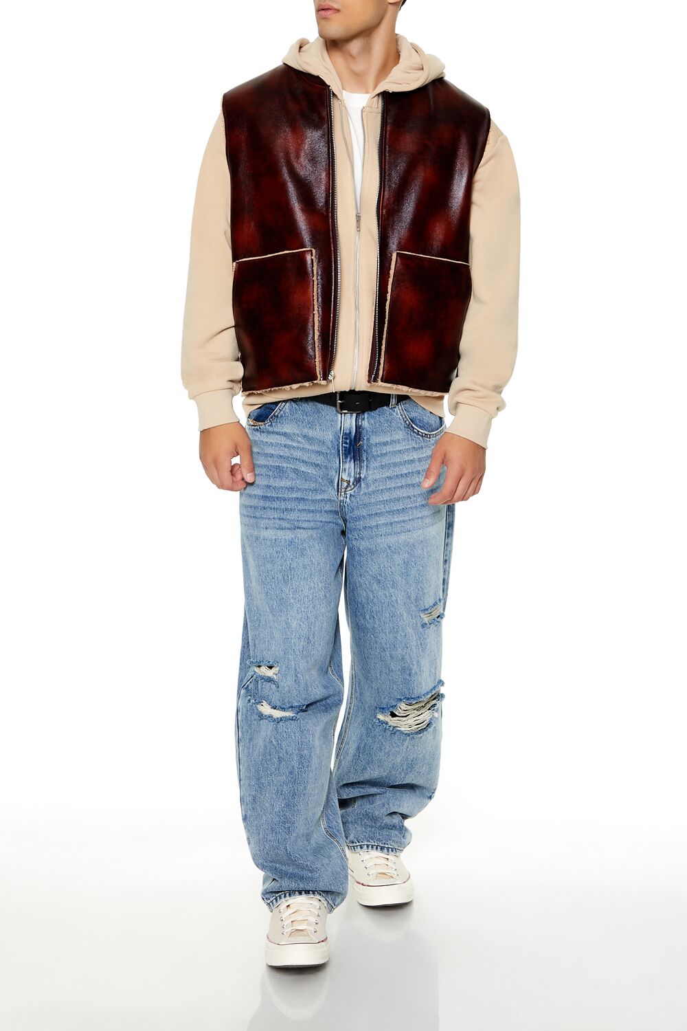  Forever 21 Faux Leather & Shearling Vest - cocoa-taupe-swatch - Bonton