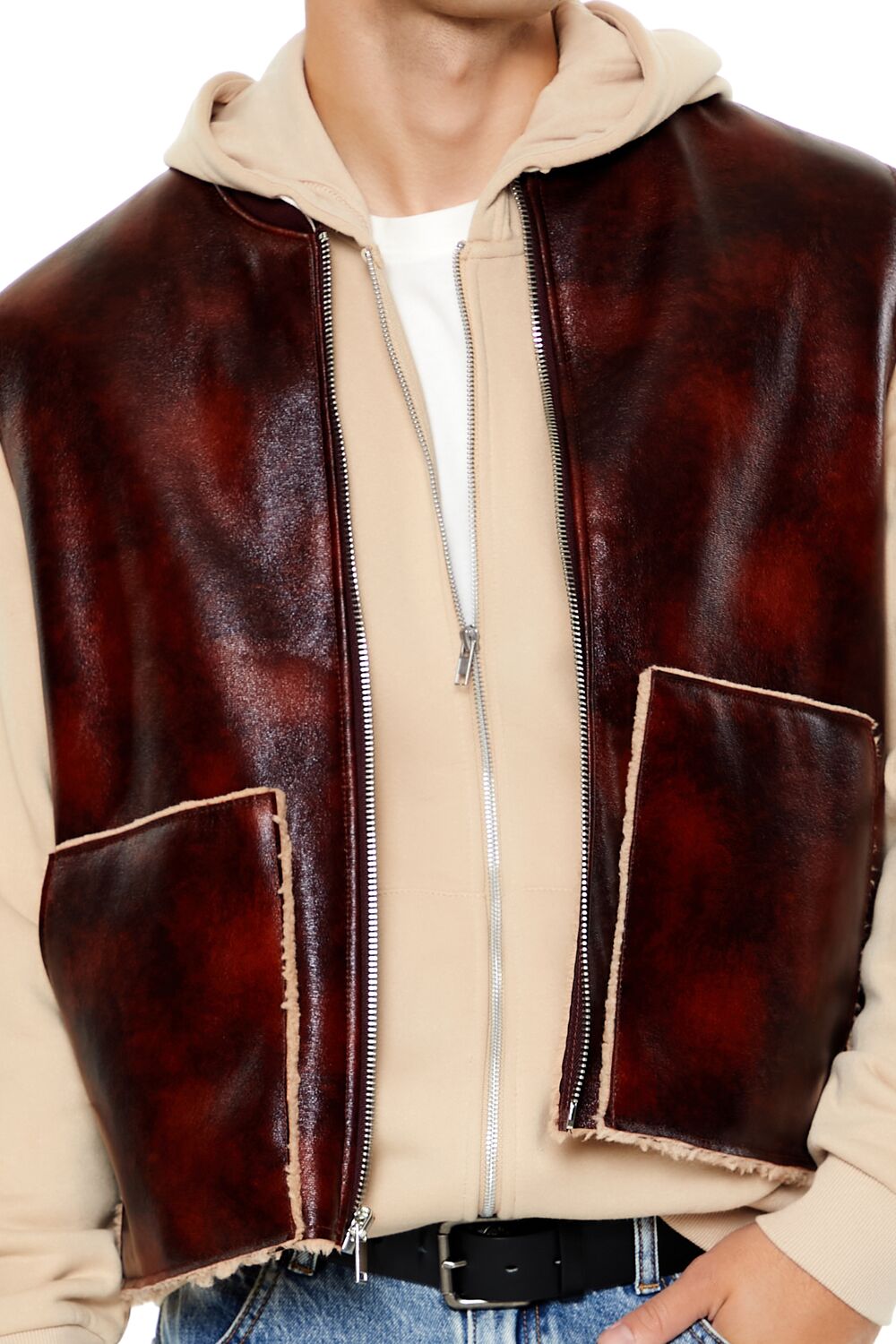  Forever 21 Faux Leather & Shearling Vest - cocoa-taupe-swatch - Bonton