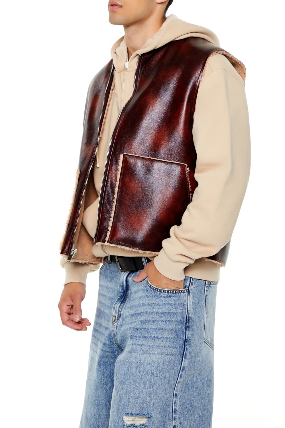  Forever 21 Faux Leather & Shearling Vest - cocoa-taupe-swatch - Bonton