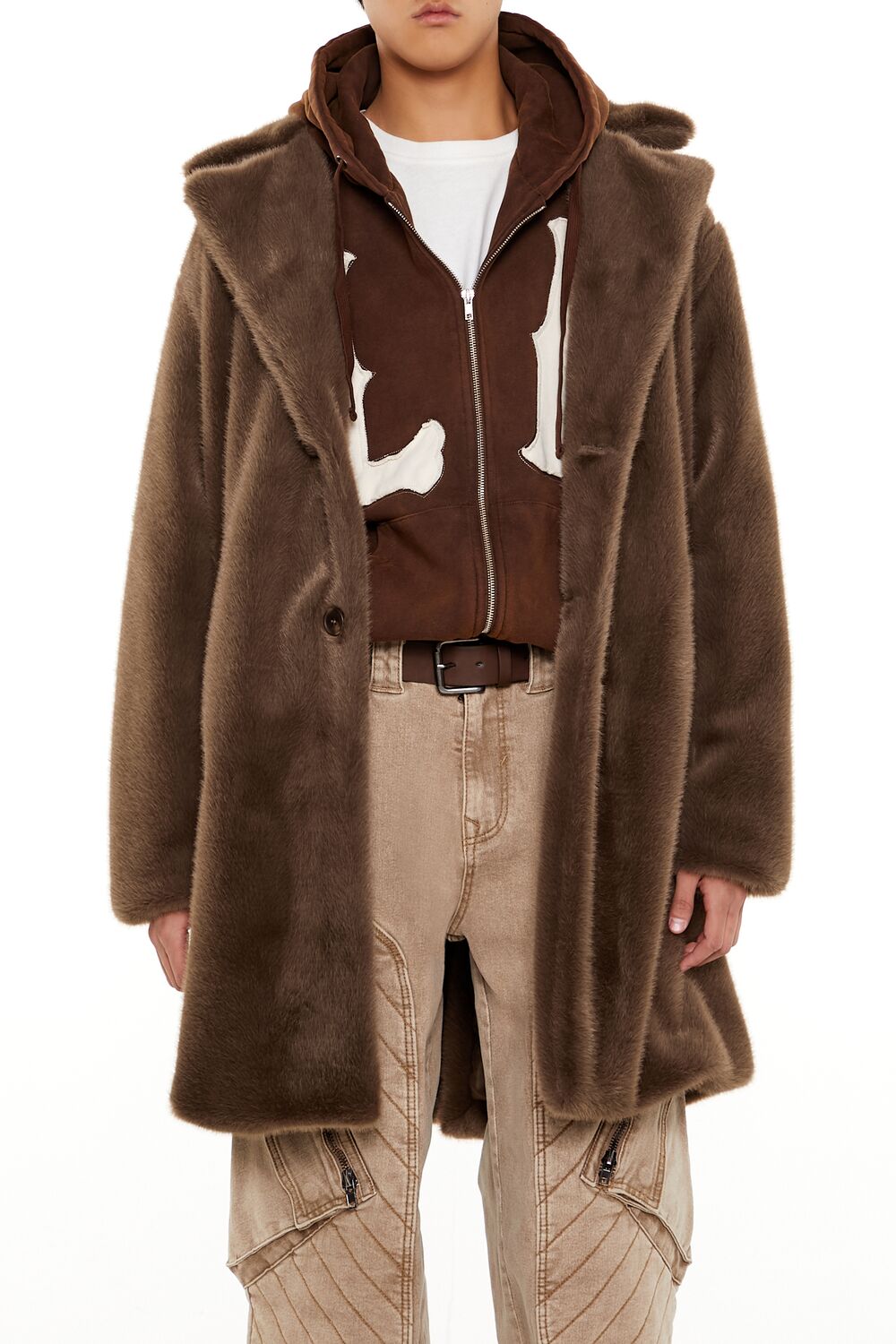  Forever 21 Notched Faux Fur Coat - cocoa-swatch - Bonton
